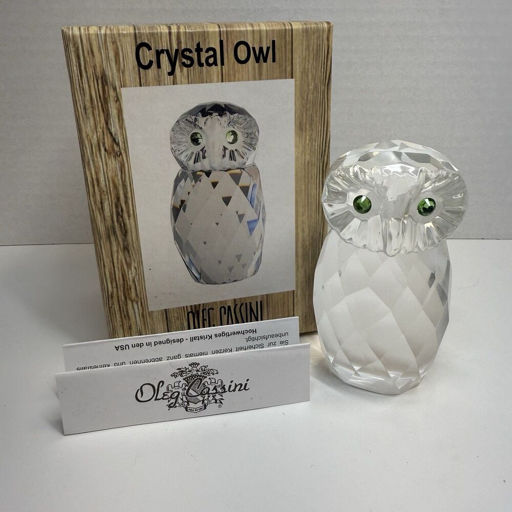 Oleg Cassini Crystal Owl Paperweight In Original Box